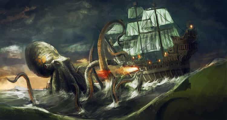 Kraken sinking a ship.